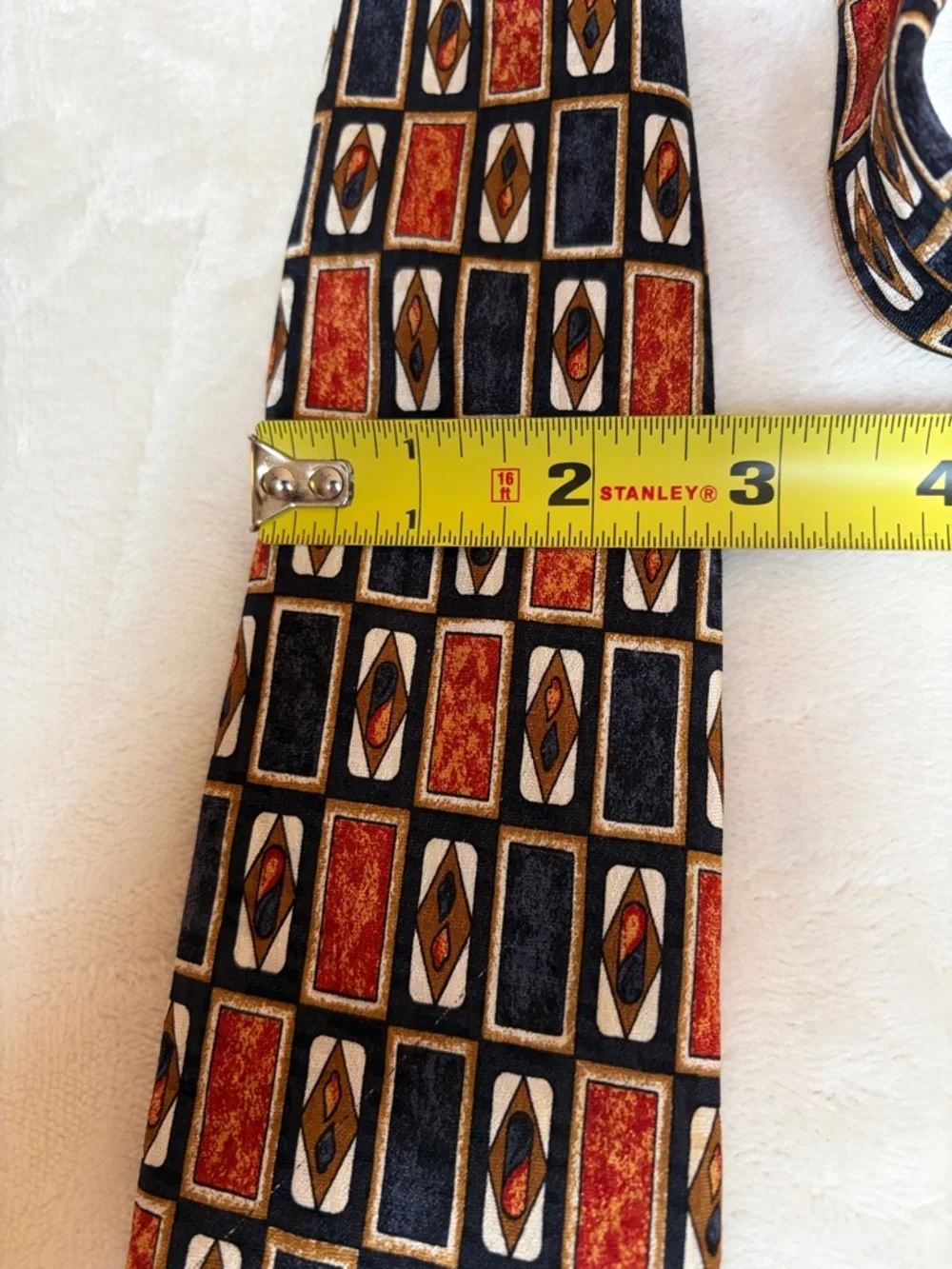 Vintage Ghost Brand Geometric Pattern Men’s Tie in Navy and‎ Rust